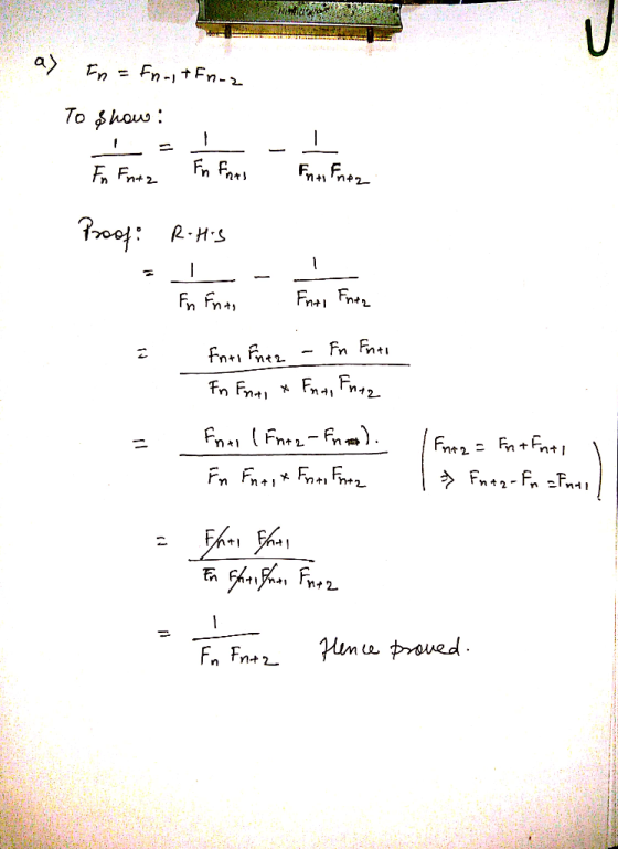 U a) Fn-t Fn- To $how Fn Far F Fn+2 1 Frt Fnt Fn Fnt Fn Fna Fn42-r Fn1 Fn FFn Hum ce proved F Fn+2
