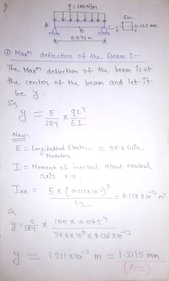 Sm Maxrn deflection of the Beam。 The Maxm deflection 0 the beam is at the center! of-the beam and let- So Nous Modul Moment o