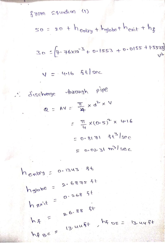 om uaan) So 2o + entry t hobexit t v2 v4.16 Stlsec. dischonge t pipe 녀 ft3/sec 드 。. 81 키 o 02 3 msec 2. 6875 ft globe