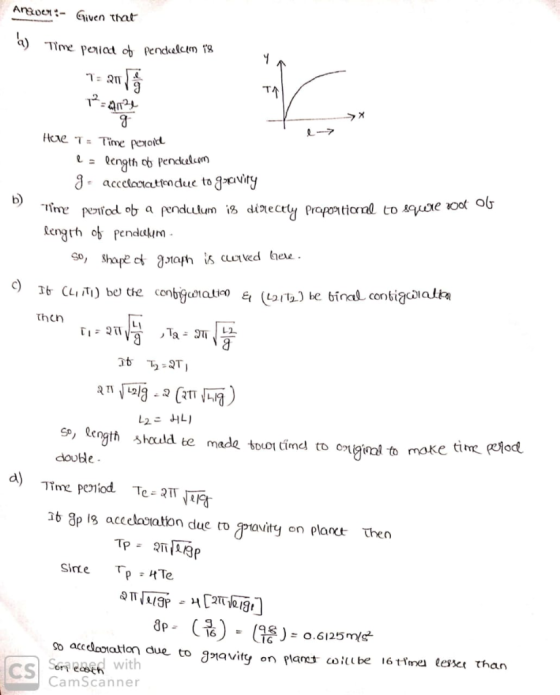 Araoen:- Given that とndulcım TR ーラ b) length ob pend m. ere . So then ep, length should te mad to cimd to oi to mok doule d)