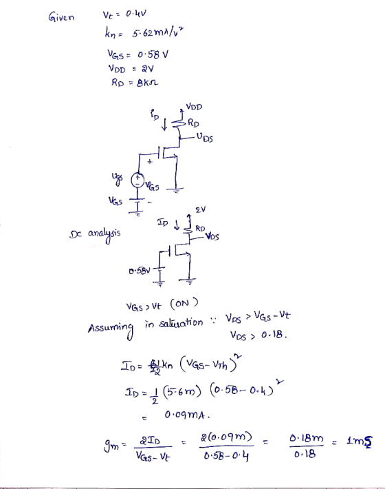 lven 0.58 V &s= DS 5 2V ap Dr analyjis o 58v Vs > Vs-Vr VDs > o.18 Assuning in Salination 2
