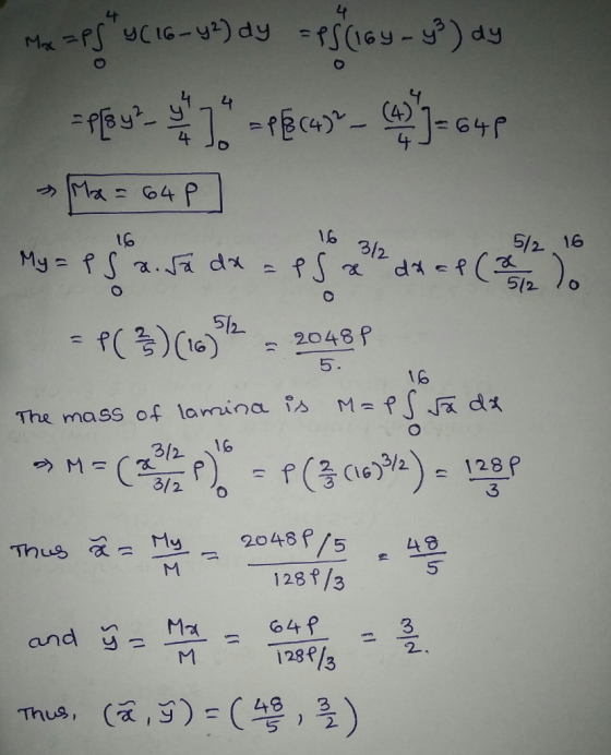 Ma fCI6-) dy -fs6y-) ay 4P 4 5/2 16 My fSa. d d f( 17 512 f((6 2048P 11 5. M-P dt D The mass of lamina is O 16 3/2 (a P(좋ce)p