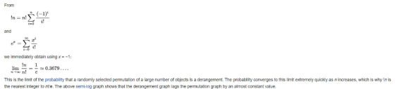 From (- n n! and we immediately obtain using x -1: 1 0.3679. lim Too ! - This is the limit the probability that a randomly se
