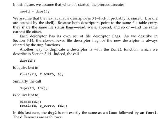 In this figure, we assume that when its started, the process executes newfd dup ( 1 ) ; We assume that the next available de