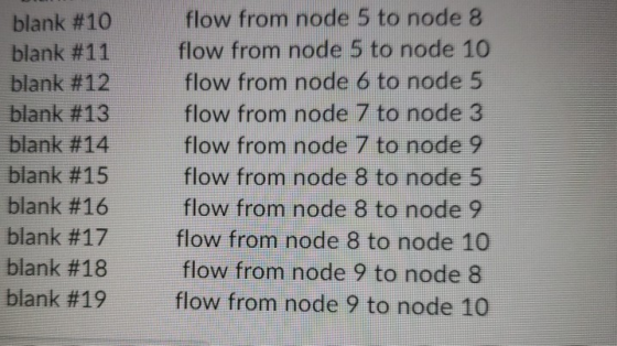 flow from node 5 to node 8 blank #10 flow from node 5 to node 10 blank #11 flow from node 6 to node 5 blank #12 blank #13 flo