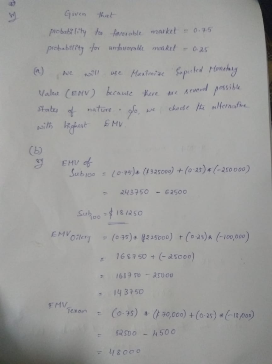 Given that pro babi ity fosAarorable market O75 probabelity for unfavorable matket O 25 Spcted Honehy rvered possible Mantmia