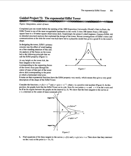 The exponential Eiffel Tower 501 Guided Project 72: The exponential Eiffel Tower Topics: Integration, center of mass Complete