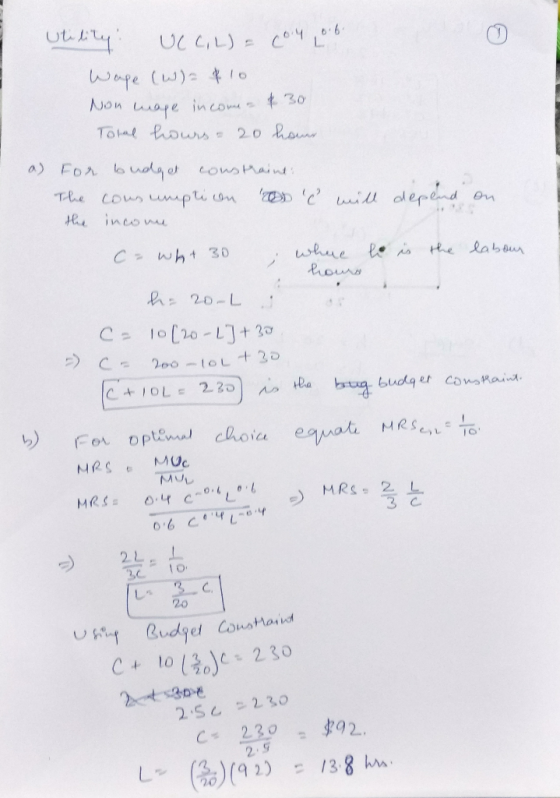 co L 6 6 4 wape () o t 30 Non ape incom Tol thours 20 ho a) For buaa ot owsPaint dlepdnd The COw i unpti on ineo mu weue tour