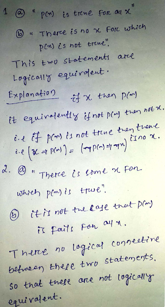 PCn) is trene For au x Tharce is no x For which PCn) is not treue This tmo Statementi are Logicall eguirafent Explanation th