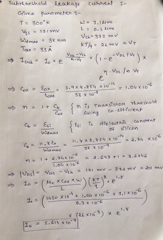 Given Pastameten T = 3000 K Texe = 33 A .VDs /n.Vr 3-qxs.es4x10r,4=t.ourx oc Eox - m is Taansisto threshold co Eftfcent Swin