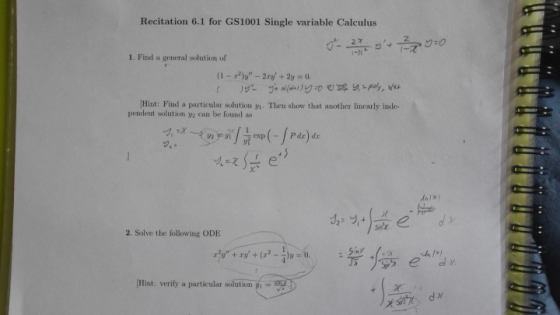 Recitation 6.1 for GS1001 Single variable Calculus 2 7 1. Find a general solution of Hint: Find a particular solution yi. The