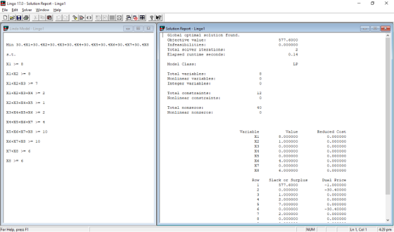 Lingo 17.0 Solution Report Lingol File Edit Solver Window Help Lindo Model Lingol 3 回Solution Report . Lingo! Global optimal