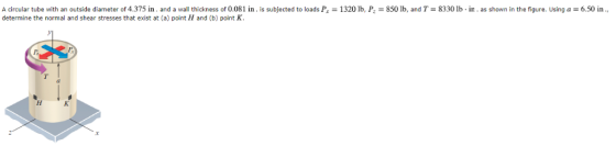 A circular tube with an outside diameter of 4.375 in. and a wall thickness of 0.081 in. is subjected to loads P determine the