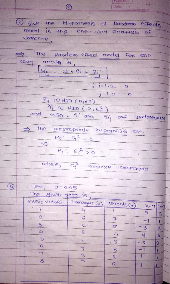 Page No. Date: Randos eFfedts H4pothesis 2 Give the of One coot Onaiys6 rnode Norionce foro Random efect ood el onove IS 1,2-