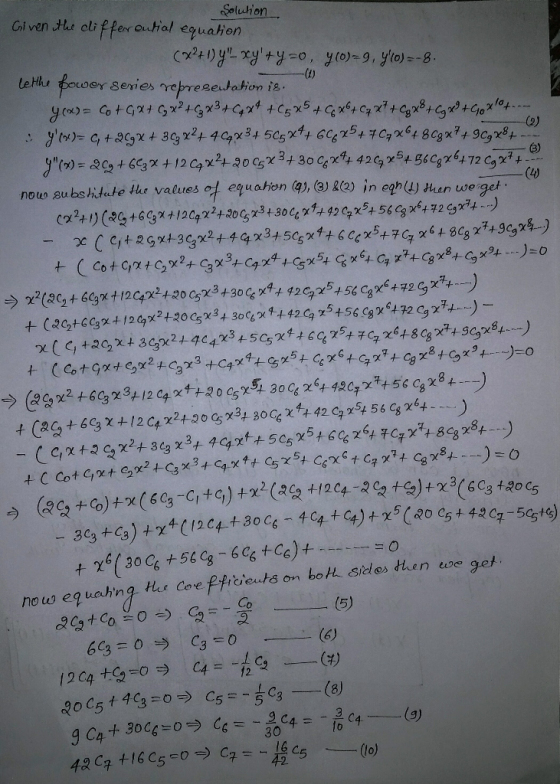 Solution clifferautial eguaHon Ci ven the Ct)yry+yo, yo)-9, yto)--8. focer le Hhe (4) series represeutation i8 (2. y)=C, +x