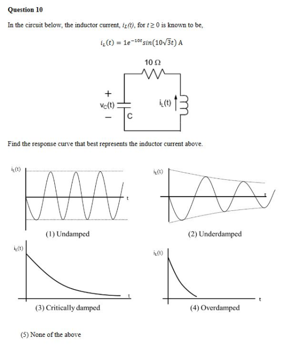 Question 10 In the circuit below, the inductor current, iz(), for t2 0 is known to be, -10t 1012 ve(t)) Vc(t) Find the respon
