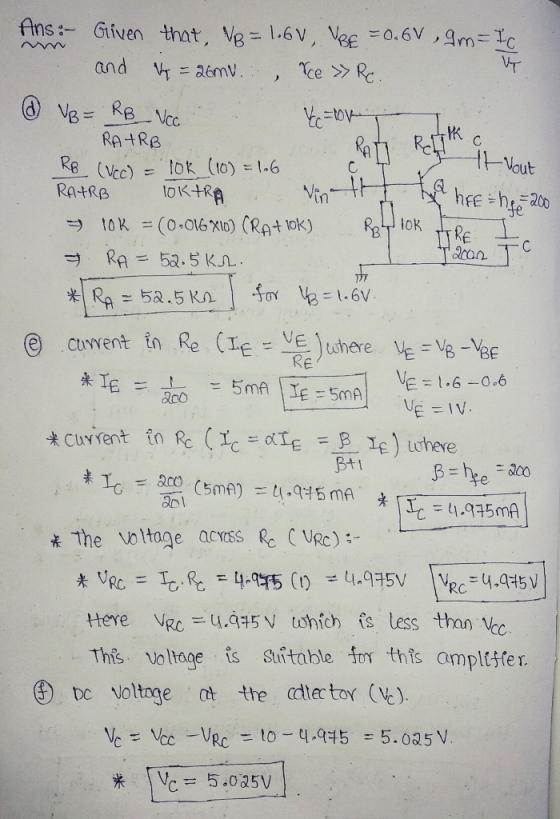 RA-tRe RB Re e cuvwent RE aol the Voltage acass fe (Vic);- Here ve u,4 5 V tohich ts less than Vec. This voltage is Stitable