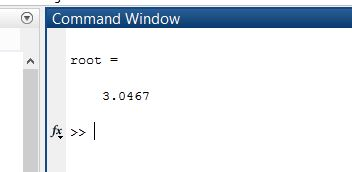 Command Window root 3.0467
