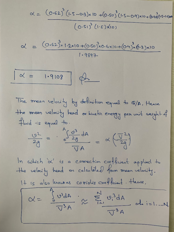 .9897 (X= 1.9109 The mean veloci tence. , os inenc ehe V A In cshich is a coraction coeffcient ap pecl to V A