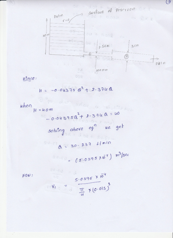 う Surface af Peseivour Patm 3 CM Phto Hinte when solving above et a 30、237 L(min) Pow γ(0.015)