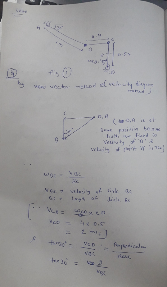 Solve 3o 0 1 4 D, A be o,A isa S ome posiion beaue buth an iked So 0 Velouty of 0 vetoety of point A įsze Bc VBC 3C