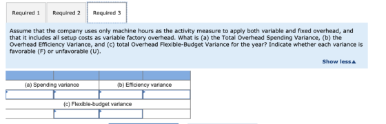 Required 1 Required 2 Required 3 Assume that the company uses only machine hours as the activity measure to apply both variab