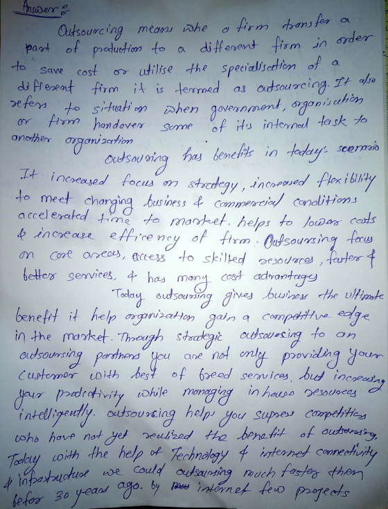 paodt of production to a ditfenont fism in ae cost ov utilise the specialisedon of a du Nee s Hermed ag outsourcing. Ii o or