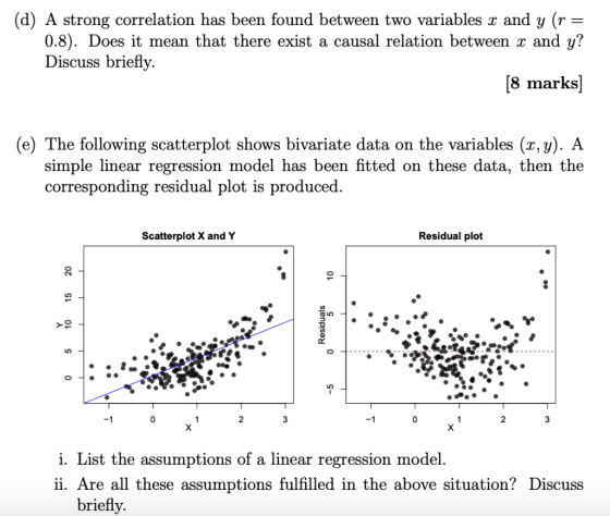 (d) A strong correlation has been found between two variables x and y (r 0.8). Does it mean that there exist a causal relatio