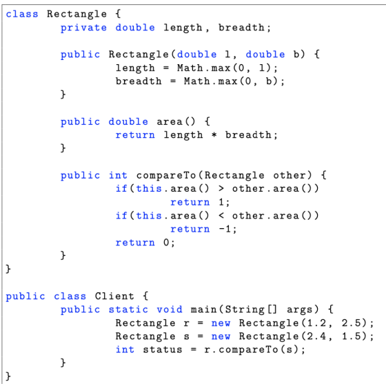 Rectangle { private double length , breadth; class public Rectangle(double 1, double b) { (0, 1) (0, b); length Math.max = Ma