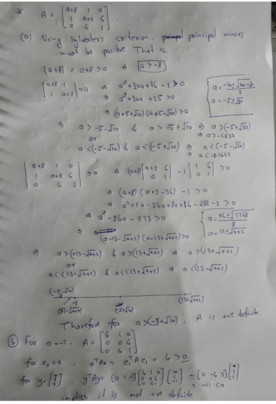 at8 A = 6 1 Using Slestrs citevon pprinipl mus be posihe . That is minors Ca) ar-8 (a Pl a48o a10a+16- i o 2 a+10q 41S a =- +