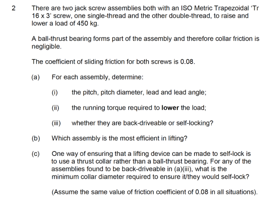 2 There are two jack screw assemblies both with an ISO Metric Trapezoidal Tr 16 x 3 screw, one single-thread and the other