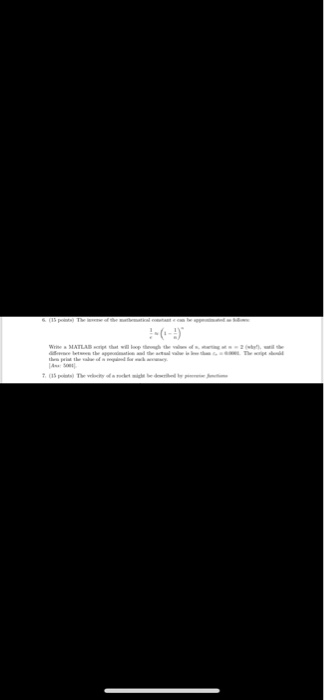 ( pot) Te of the e 2( Wre a MATLABot tht will lop thh the o a et the apetid te atl v i The 7 5 pt)The vecty oetmige be d