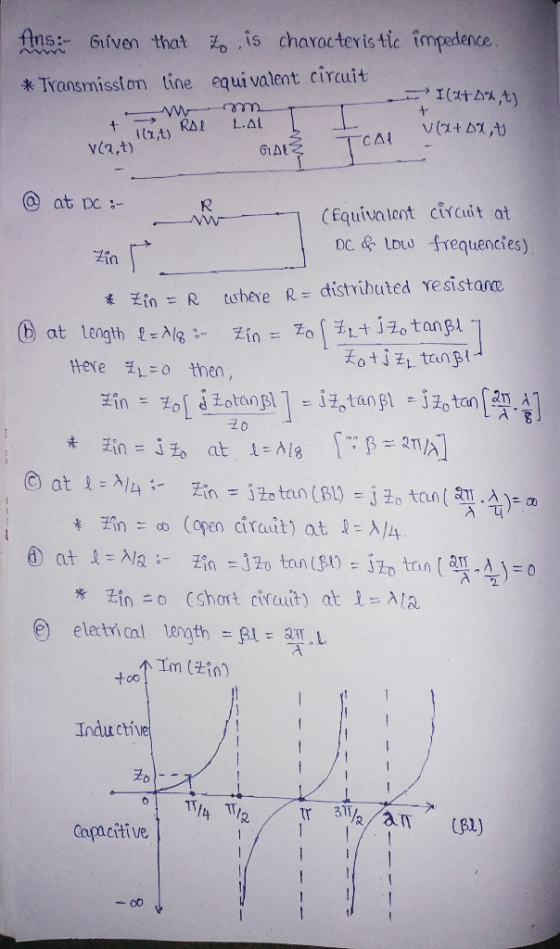 fs Given that is chavocteris tic impedence I 来Transmission tine equivalent circuit CAl včn,t) GiAt CEquivatent crcuit at DC &