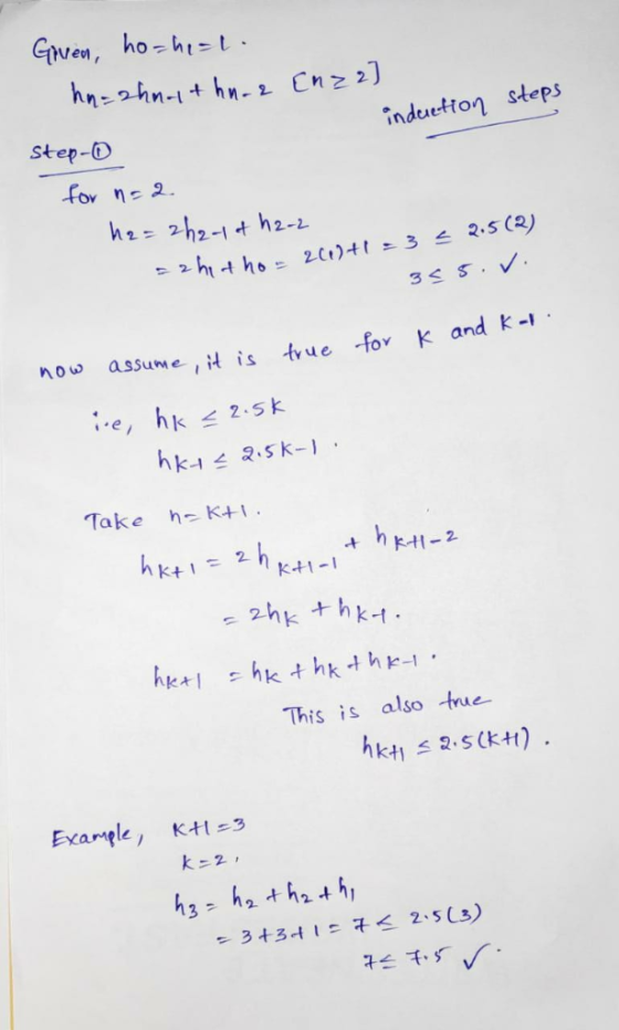 Gwen, ho- htt hnzohn-hn-2 Cnz 2) steps indeetion Step- for ne 2 h2 2h2-1th2-2 2.5 (2) 2hit ho 2C)t 3 3< S.V. assume, t is tru