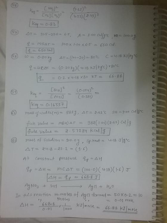 57 4-650 a BC9」 key (0.381) mé H) △r = 983(1.oo) (2-62) Caf 5184 Kcol a ule Valu- fude Valie (1.6) 24.8-13-2= △T= At consta«t
