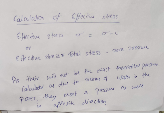 Cal culation E fec dine sdress EHertiue stess T-U Pore Pressue will not be the exarf theoreflal pussne Wate in the As Calcula