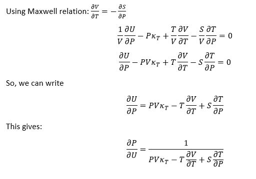 av as Using Maxwell relation: aT aP s aT 0 РКт +у ат у дР т дV 1 aU V v aP дт 0 OP av au PVKTT ат ӘР So, we can write av Әт a
