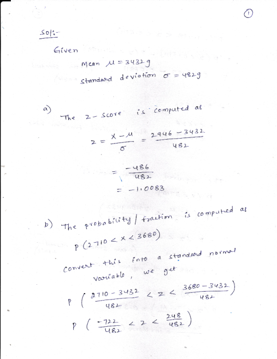 Given Standard devia tion σ= 1829 a) -The 2-Score is. Computed as ㄨ-_A 2.9 46-3432. 482 82 ニー1,0083 Vaurtablo we 良710-3432 36