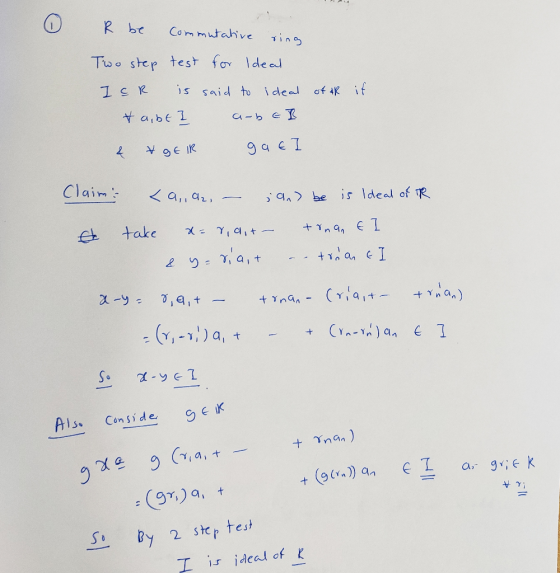 Tuo step test fo deel 1c R ,s said to ideal of4K if 4961K Claim a,,a, is Ideal of TR ), q^) be ch take x a, t IK Als Con sid