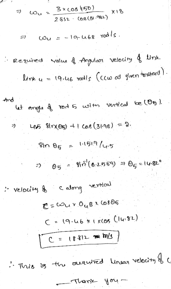 3 x COs 5d) Cos (5.3) 2 SS2 2euied Unk Yalu Angulon velocity Link 9,46 alsccw cd given nstart. And be (On) tmle Tod 5 uoltm v