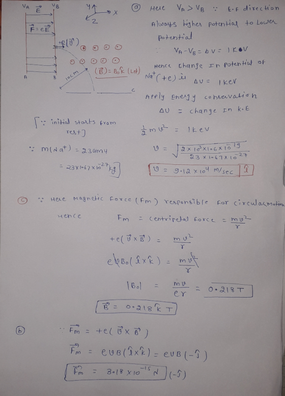 2. nnwouts higher PotchHaq to Lowe potential nt Na AU = change 上nk-E : initial st 어 from rest o 27 : Hexe Magneic Corcc (Fm r