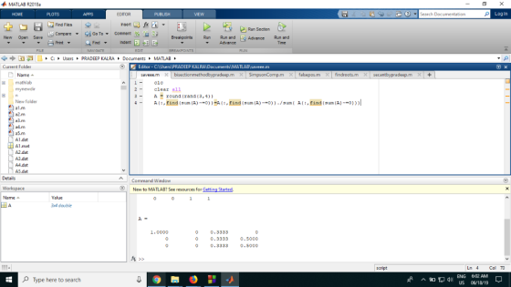 MATLAB R2018a Search Documentation Log In HOME PLOTS APPS EDITOR PUBLISH VEW Insert fx Find Files Run Section Go To Compare C