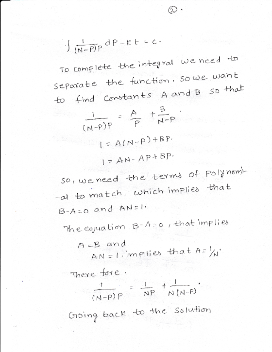 IN-P)P To complete the inte we need to separa te the functi ơn, Sowe want to find constants A and B So that So, weneed the te