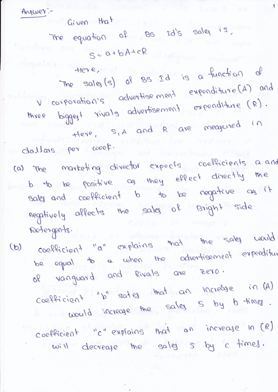 Given tha t. The equation ơP Bs îds Saly i s Hey e The sales (s) ol 89 d is ao V covpoxatistise menrt expendituve CA) and h