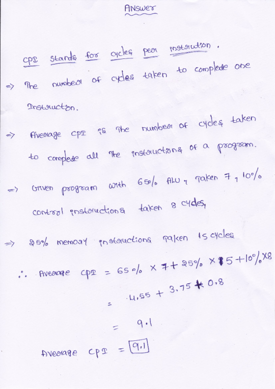 ANSwer cycles peen fnstoiudion cPStands fos Complede ODe to cydes taken of nunbeo Tre Pnstoructon. cydes taken DUmber of The