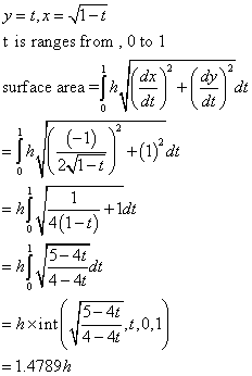 t is ranges from , 0 to 1 surface area-|h dt dt dt 4(1-t) 5-4t 4- 4t 5-4t t,0,1 4- 4t = 1.478%