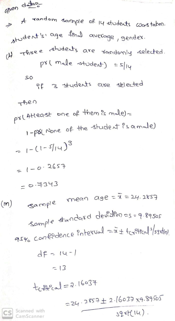 A ィandom sampe oRiyatu dents coors taken elected TF Students ase -selected -psNone of the tudet Psamde) 26 S7 mean age:1=2y