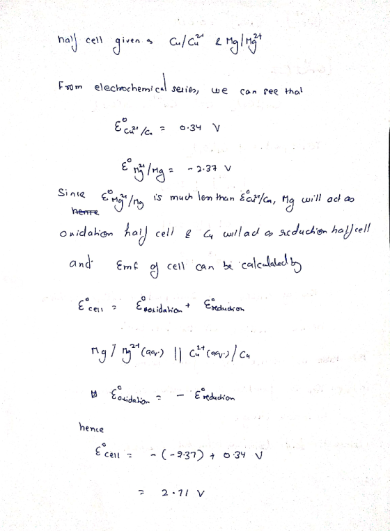 Man hal cell qC/c Fsom elechochemi cal seit, we con see thal 2.4 all ce eTce 27l V