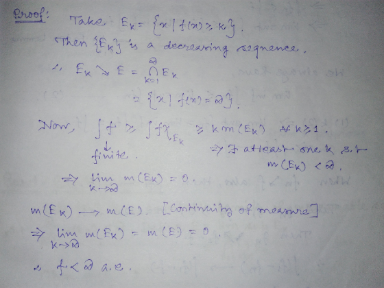 Proof: Take Ex f1Hn) Then f s deereaning agenee a Sewls sh Ex E E K Kot Now AA R 1 (Ek) ンkm atloashne k T CEK) (EK)0 inm lo m
