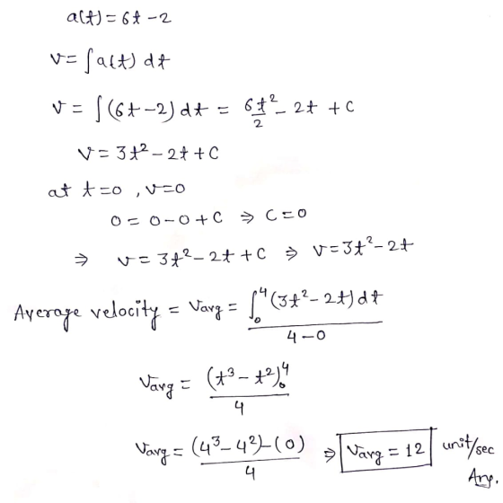 alt 6t - Salt) dt 2 = S6-2) dt 6オー2t +C 2. at o, v-o Co O-OC 342-2t +C v-3f-2+ ナこ (342-2dt Vag= L(s#*- 249. Average velocity